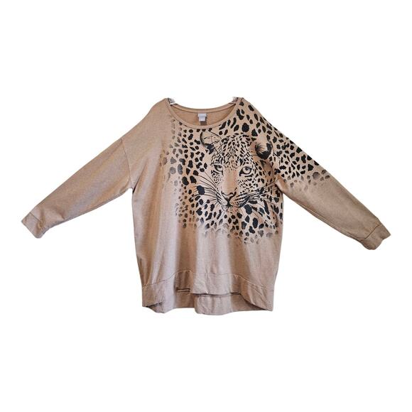 CHICO'S Zenergy 4 Women 20 22 Tunic Top Cheetah Leopard Brown Long Sleeve 50" - Picture 1 of 8